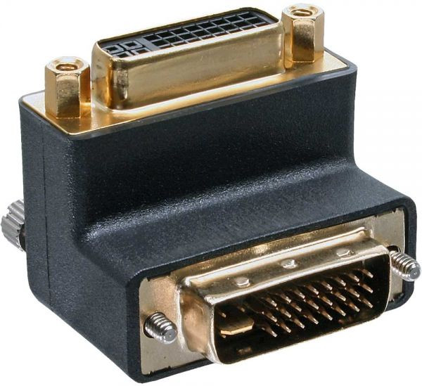 DVI-Adapter DVI-I 90° gewinkelt, digital & analog 24+5 DVI-I 24+5 Stecker an DVI-I 24+5 Buchse, vergoldete Kontakte