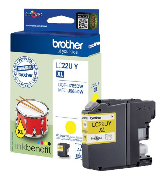 Tinte Brother LC-22UY Yellow Original für ca. 1.200 bei 5% Deckung, sehr hohe Ergiebigkeit