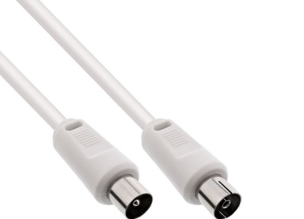 TV-Kabel  1m IEC Stecker auf IEC Buchse Weiß 2x geschirmt verbindet Kabelanschluss mit TV oder entsprechenden Receiver