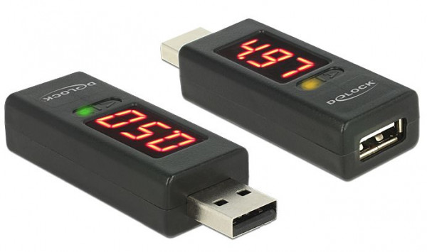 USB-Tester Delock 65569 USB 2.0 A Stecker > A Buchse mit LED Anzeige für Volt und Ampere