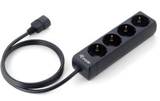 Steckdosenleiste  4-fach Schuko schwarz mit C14 Stecker Stromkabel 1.1m integriert, equip