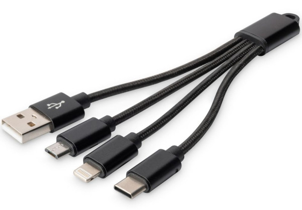 USB-Adapter A an Lightning, USB-Micro, USB-C, Digitus Universal-Ladekabel