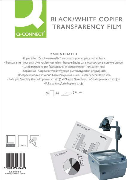 Kopierfolie A4 klar 100 Bogen 0,10mm Q-Connect für schwarz-weiß Laserdrucker & Kopierer