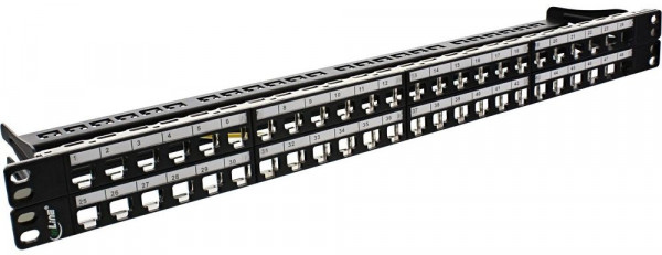 Patchpanel KAT6A Keystone 1 HE 48er Schwarz Inline Cat.6A, für max. 48 Module