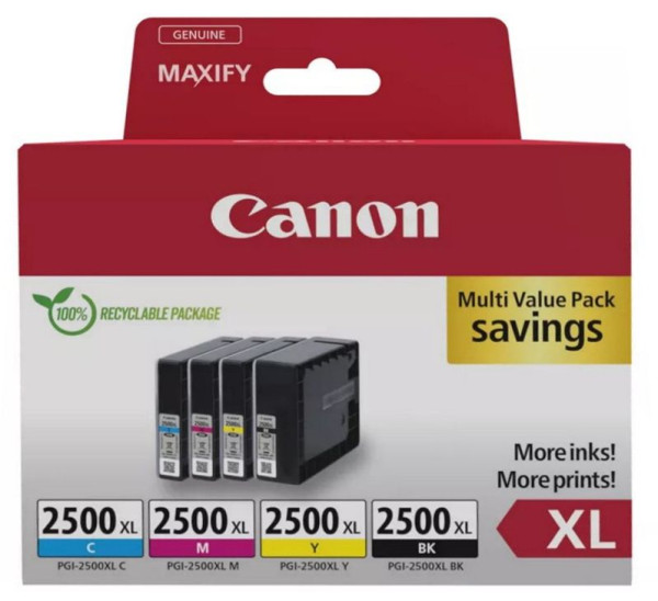 Tinte Canon PGI-2500XL C/M/Y/BK 4er Multipack je Farbe eine XL-Tinte enthalten, DRHD Pigmenttinte