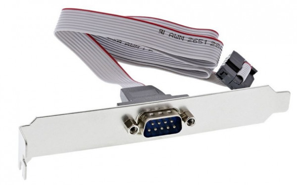 Slotblech mit COM-Anschluß-Kabel 9polig mit 60 cm Kabel 180° 9-polige Sub-D-Stecker an 10-polige Buchsenleiste 1:1