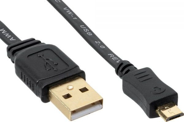 USB-Kabel 2.0 A-Stecker an Micro-B-Stecker Flachkabel 0.5m Micro B, vergoldete Kontakte