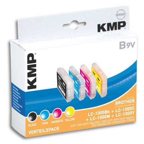 Tinte Brother LC1000 Vorteilspack kompatibel KMP B9V 4x 20ml black/cyan/magenta/yellow, oem 1035,0005