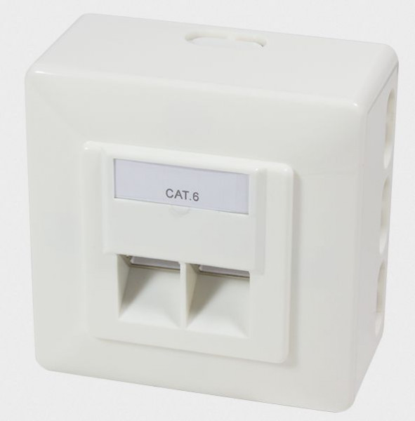 TP-Aufputzdose KAT6 2*RJ45 40° Logilink NP0006 AP-Dose, geschirmt, RAL 9010, waagerechte Kabelzuführung