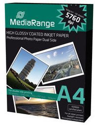 Tintenpapier Mediarange A4 highglossy 2x 160 g/m² MRINK108 50 Blatt, high glossy cast coated, doppelseitig