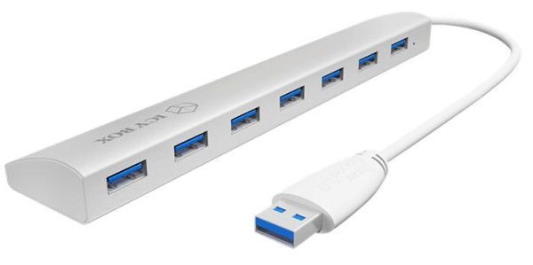 USB-Hub (USB 3.0) A-Stecker an 7x A-Stecker aktiv IcyBox Silber, inkl. Netzteil