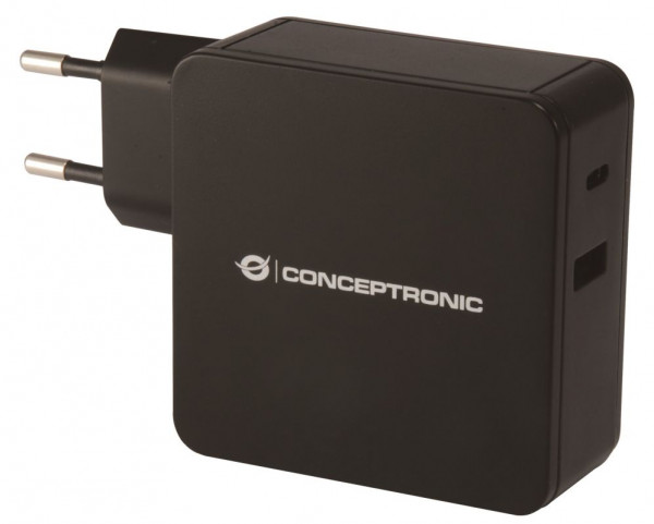 Ladegerät USB C und A Ladeadapter 60W Conceptronics Schwarz USB-Power-Delivery (PD) 3.0 Ladegerät