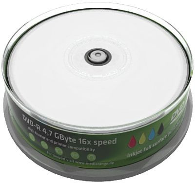 DVD-R Mediarange 25er Spindel beduckbar 4.7 GB, 16x, Rohling, 25er Cake, fullsurface printable