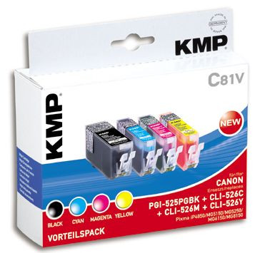 Tinte Canon PGI-525 + 3x CLI526 color kompatibel KMP C81V Vorteilspack PGI-525PGBK, CLI-526C, CLI-526M, CLI-526Y