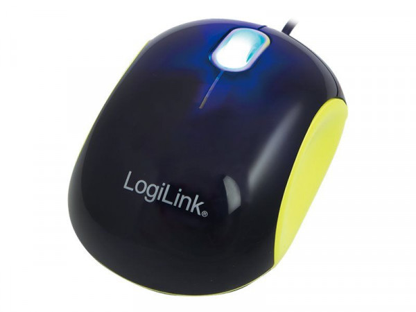 Maus LogiLink ID0095A  schwarz/gelb USB PnP optische Minimaus mit 3 Tasten, 1000 dpi