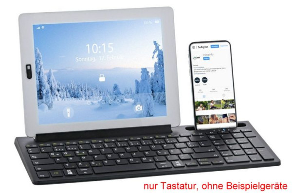 Tastatur 4in1 Bluetooth Aluminium mit Nummernpad Schwarz für bis zu 4 Bluetooth-Geräte, QWERTZ