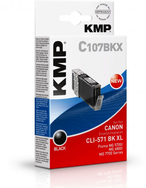 Tinte Canon CLI-571XLbk schwarz Jumbo kompatibel KMP C107BKX 11 ml, High Yield, für ca. 5565 Seiten