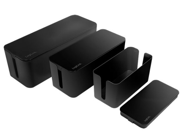 Kabelbox-Set LogiLink, 3 Größen, Schwarz 3 Stück Kabelmanagement-Boxen aus Kunststoff (Polystyrol-PS)