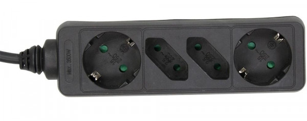 Steckdosenleiste  4-fach Schwarz 5m Kabellänge ohne Schalter Stecker: 2xSchutzkontakt + 2xEuro