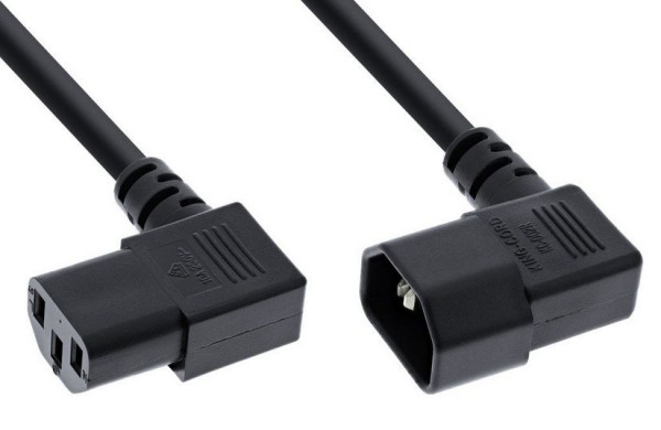 Kaltgeräte-Verlängerung 0,4m Stecker-Buchse Schwarz 220V Stromkabel, Netzverlängerung C13 auf C14, 90° gewinkelt