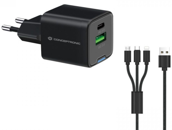 Ladegerät USB 1xC, 1xA Ladeadapter 33W PD, PPS, QC 3.0 Power Delivery 3.0, Schnellladetechnologie