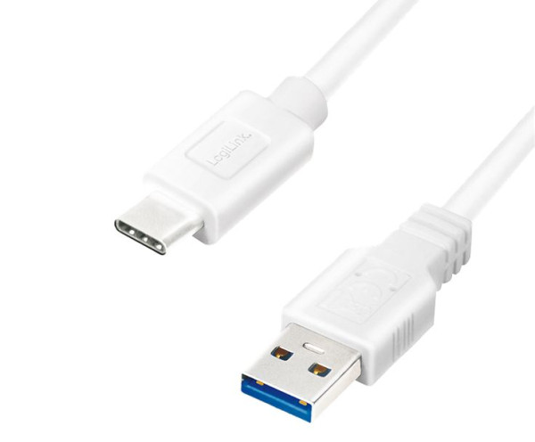 USB-Kabel 3.2 C-Stecker an A-Stecker 2m Weiß Logilink 5 Gbps Datenrate, 2x geschirmt, Schnellladekabel, Datenkabel