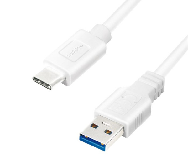 USB-Kabel 3.2 C-Stecker an A-Stecker 3m Weiß Logilink 5 Gbps Datenrate, 2x geschirmt, Schnellladekabel, Datenkabel