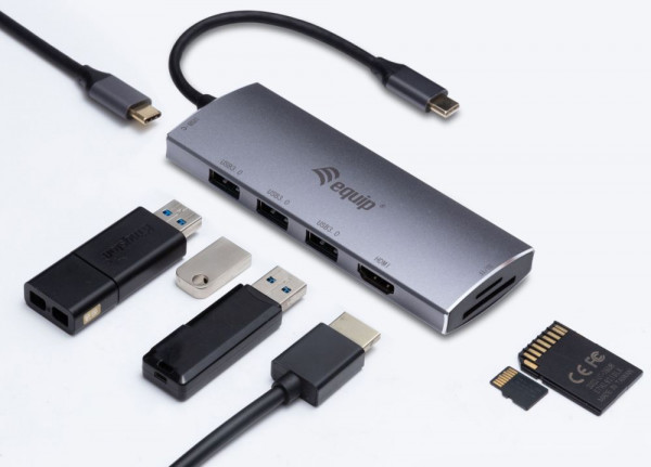 USB-Adapter C an HDMI, 3xUSB3.0, PD, Cardreader Kabellänge: 0,15 m