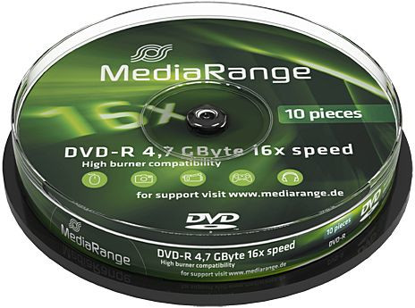 DVD-R Mediarange 10er Spindel Rohling, 4,7 GB, 16x