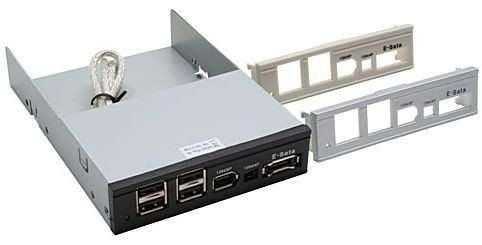 USB-Hub (USB 2.0)  4 Ports aktiv zum Einbau mit FW, eSATA USB-Verteiler, schwarz, mit Buchsen für FireWire und e-SATA