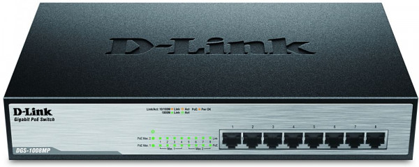 Switch 8*10/100/1000 MBit D-Link DGS-1008MP PoE 8 Anschlüsse - nicht verwaltet, 8x Power over Ethernet