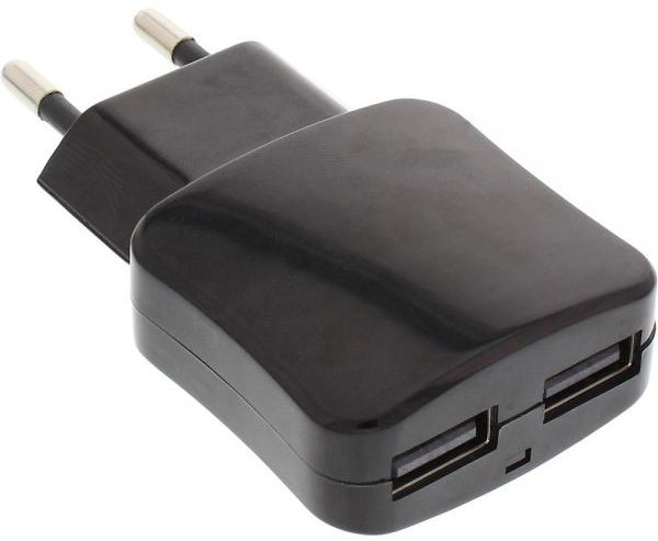 Ladegerät USB-Netzteil Stromadapter 2.1A 100-240V AC 50/60Hz zu 5V/2.1A,  2x USB A Buchse, Schwarz