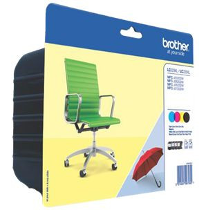 Tinte Brother LC-229XLVALBPDR Value Pack 4er bk für ca. 2400 Seiten, c/m/y für ca. 1200 bei 5% Deckung
