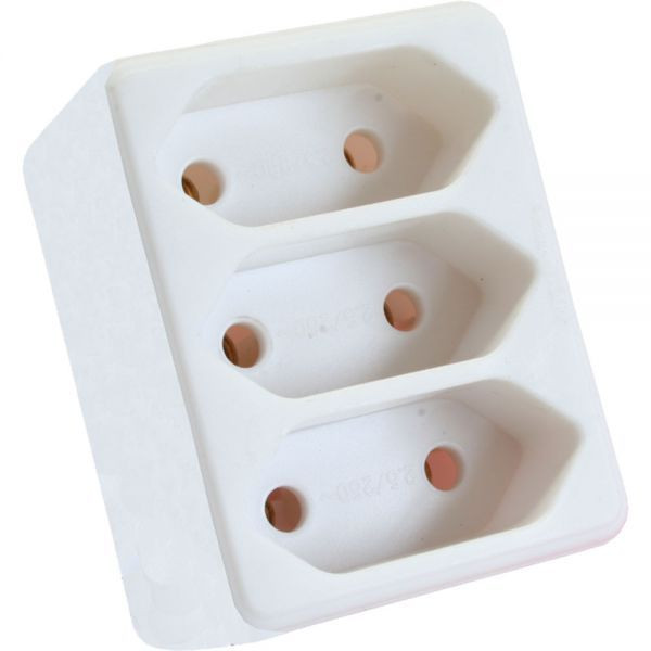 Adapter Schutzkontakt Stecker an 3x Eurobuchse für 220V Stromkabel, Farbe: weiß