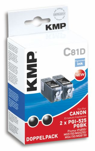 Tinte Canon PGI-525PGBK 2x schwarz kompatibel KMP C81D Doppelpack, 2 x 19 ml, oem 1513,0021