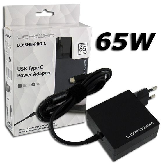 Ladegerät 65W für USB-C Notebooks LC-Power Universal-Netzteil für Notebooks mit USB-Typ-C-Anschluss