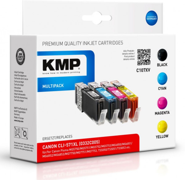 Tinte Canon CLI-571xl 4er Value Pack C/M/Y/BK XL komp. KMP je 11 ml cyan/magenta/yellow/black, High Yield