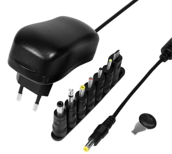 Netzteil Universal 3-12V max. 1000 mA, 24W mit 7 Wechselsteckern, Kabellänge 1,5m