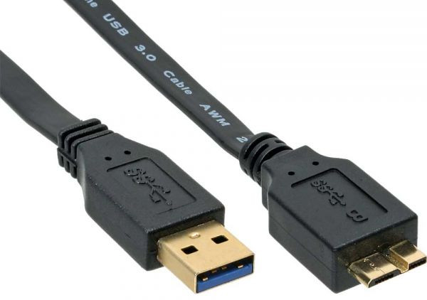 Kabel USB 3.0 0.5m A an Micro B schwarz Flachkabel zum Verbinden von USB 3.0 Geräten an den PC