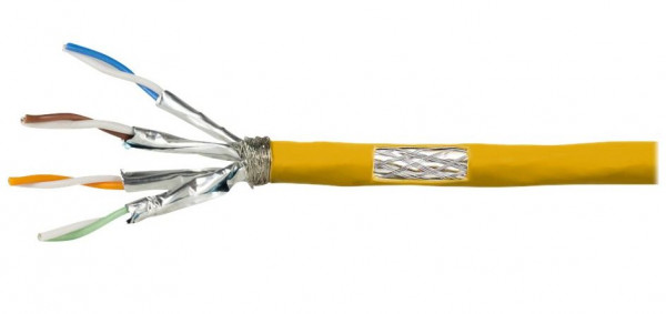 TP-Kabel lose  25m starr CAT7A Verlegekabel Gelb Aderdurchmesser 23 AWG, 1200 MHz