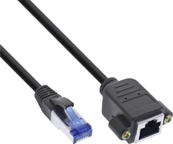 TP-Verlängerung  2m schwarz Cat.6A mit Einbau-Buche Patchkabel, halogenfrei, S/FTP (PiMf)