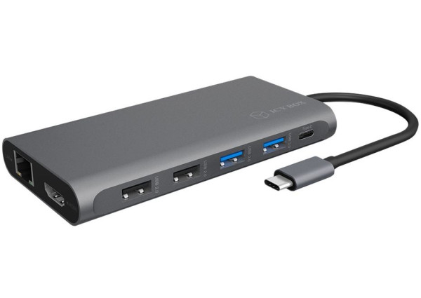 USB-Docking-Station ICY Box 12-in1 USB-C mit PD 100W 2x USB-C, 2x USB-A 3.0, 2x USB-A 2.0, 2x HDMI, DP 1.4, LAN
