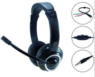 Headset Conceptronic POLONA02B 4pol. Stereo-Klinke 3,5mm kabelgebunden, Kopfhörer-Formfaktor: ohrumschließend