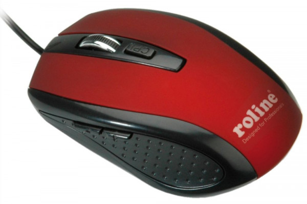 Maus ROLINE Rot/Schwarz optisch, 1600 dpi, kabelgebunden für Rechts- und Linkshänder, 5-Tasten