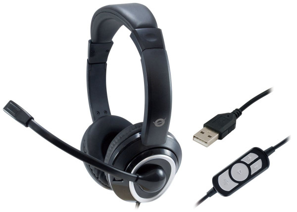 Headset Conceptronic POLONA01B Schwarz Stereo USB kabelgebunden, Kopfhörer-Formfaktor: ohrumschließend