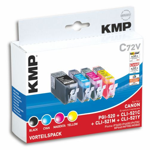 Tinte Canon PGI-520bk +CLI521 Vorteilspack komp. KMP C72V 1x black PGI-520 (19ml), je 1x CLI-521 c/m/y (3x 9ml)