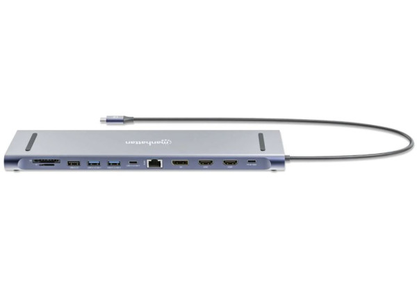 USB-Docking-Station USB-C PD 12-in-1 4K Manhattan Multiport-Hub für drei Bildschirme, Aluminiumgehäuse