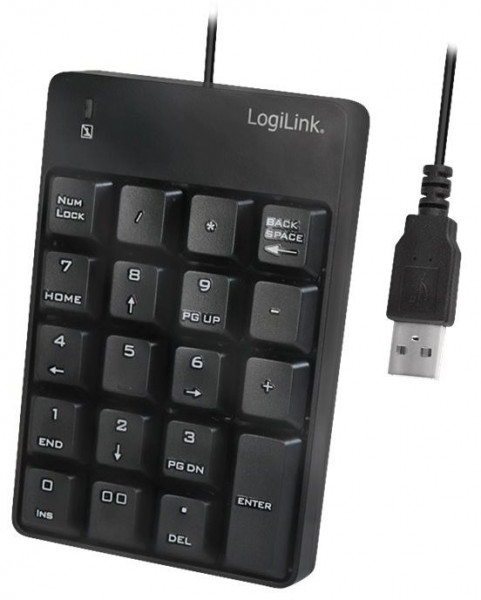 Nummernblock USB LOGILINK mit 1,6 m USB-Kabel für Notebooks