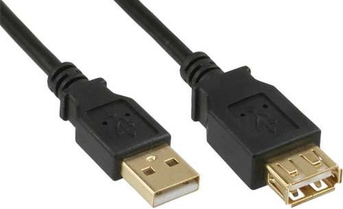 USB-Verlängerung 2.0 A-A S-B 3m vergoldet Stecker an Buchse, vergoldete Kontakte