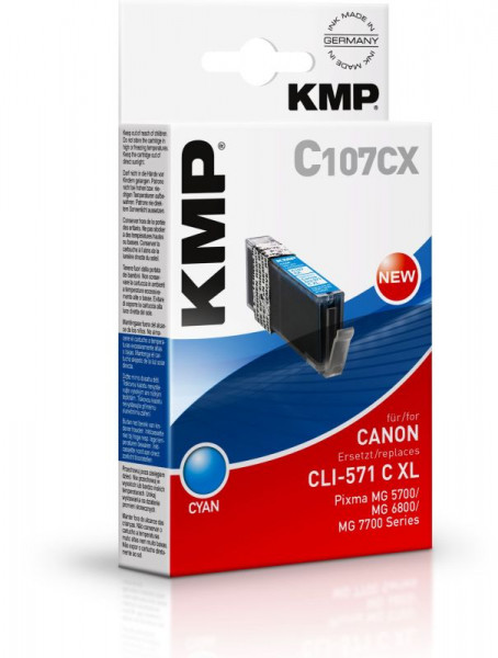 Tinte Canon CLI-571XLc cyan Jumbo kompatibel KMP C107CX 11 ml, High Yield, für ca. 715 Seiten